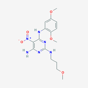 molecular formula C16H22N6O5 B2749009 N4-(2,5-dimethoxyphenyl)-N2-(3-methoxypropyl)-5-nitropyrimidine-2,4,6-triamine CAS No. 672319-24-3