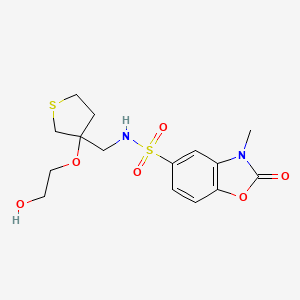 molecular formula C15H20N2O6S2 B2749020 N-((3-(2-hydroxyethoxy)tetrahydrothiophen-3-yl)methyl)-3-methyl-2-oxo-2,3-dihydrobenzo[d]oxazole-5-sulfonamide CAS No. 2320889-01-6