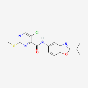 molecular formula C16H15ClN4O2S B2749040 5-chloro-2-(methylsulfanyl)-N-[2-(propan-2-yl)-1,3-benzoxazol-5-yl]pyrimidine-4-carboxamide CAS No. 1147753-00-1