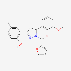 molecular formula C22H20N2O4 B2749041 2-(5-(furan-2-yl)-7-methoxy-5,10b-dihydro-1H-benzo[e]pyrazolo[1,5-c][1,3]oxazin-2-yl)-4-methylphenol CAS No. 899746-78-2