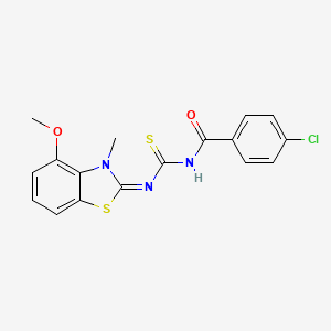 molecular formula C17H14ClN3O2S2 B2749049 (E)-4-chloro-N-((4-methoxy-3-methylbenzo[d]thiazol-2(3H)-ylidene)carbamothioyl)benzamide CAS No. 477295-40-2