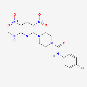 molecular formula C18H22ClN7O5 B2749080 N-(4-chlorophenyl)-4-[1-methyl-6-(methylamino)-3,5-dinitro-1,4-dihydro-2-pyridinyl]tetrahydro-1(2H)-pyrazinecarboxamide CAS No. 339020-75-6