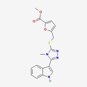 molecular formula C18H16N4O3S B2749085 甲基5-[[(5Z)-5-吲哚-3-基亚甲基-4-甲基-1H-1,2,4-三唑-3-基]硫醇基]呋喃-2-羧酸乙酯 CAS No. 852143-30-7