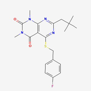 molecular formula C20H23FN4O2S B2749111 5-((4-fluorobenzyl)thio)-1,3-dimethyl-7-neopentylpyrimido[4,5-d]pyrimidine-2,4(1H,3H)-dione CAS No. 896677-43-3