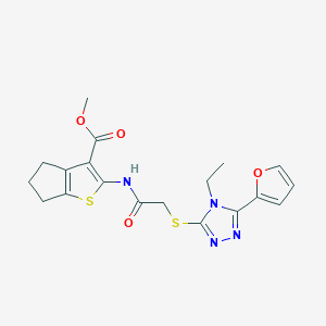 molecular formula C19H20N4O4S2 B274912 methyl 2-[[2-[[4-ethyl-5-(furan-2-yl)-1,2,4-triazol-3-yl]sulfanyl]acetyl]amino]-5,6-dihydro-4H-cyclopenta[b]thiophene-3-carboxylate 