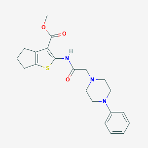 molecular formula C21H25N3O3S B274913 methyl 2-[[2-(4-phenylpiperazin-1-yl)acetyl]amino]-5,6-dihydro-4H-cyclopenta[b]thiophene-3-carboxylate 