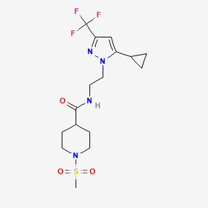 molecular formula C16H23F3N4O3S B2749133 N-(2-(5-cyclopropyl-3-(trifluoromethyl)-1H-pyrazol-1-yl)ethyl)-1-(methylsulfonyl)piperidine-4-carboxamide CAS No. 1796990-89-0