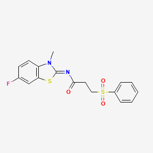 molecular formula C17H15FN2O3S2 B2749134 (E)-N-(6-氟-3-甲基苯并[d]噻嗪-2(3H)-基亚甲基)-3-(苯基磺酰)丙酰胺 CAS No. 1321778-55-5