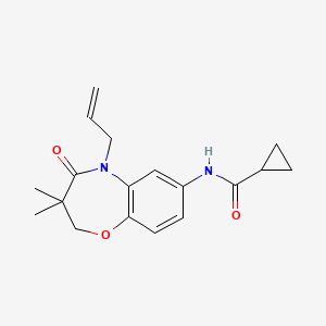 molecular formula C18H22N2O3 B2749136 N-(5-烯丙基-3,3-二甲基-4-氧代-2,3,4,5-四氢苯并[b][1,4]噁唑-7-基)环丙烷甲酰胺 CAS No. 921863-57-2