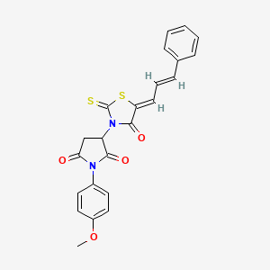 molecular formula C23H18N2O4S2 B2749147 1-(4-甲氧基苯基)-3-((Z)-4-氧代-5-((E)-3-苯基丙烯基)-2-硫代噻唑烷-3-基)吡咯啉-2,5-二酮 CAS No. 622351-84-2