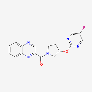 molecular formula C17H14FN5O2 B2749163 (3-((5-Fluoropyrimidin-2-yl)oxy)pyrrolidin-1-yl)(quinoxalin-2-yl)methanone CAS No. 2034326-79-7