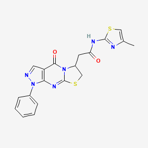molecular formula C19H16N6O2S2 B2749197 N-(4-甲基噻唑-2-基)-2-(4-氧代-1-苯基-1,4,6,7-四氢吡唑并[3,4-d]噻唑并[3,2-a]嘧啶-6-基)乙酰胺 CAS No. 952828-64-7