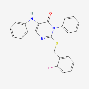 molecular formula C23H16FN3OS B2749198 2-((2-氟苯甲基)硫)-3-苯基-3H-嘧啶并[5,4-b]吲哚-4(5H)-酮 CAS No. 536704-16-2