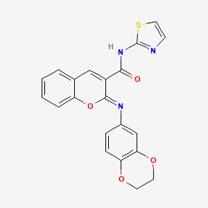 molecular formula C21H15N3O4S B2749216 (2Z)-2-(2,3-dihydro-1,4-benzodioxin-6-ylimino)-N-(1,3-thiazol-2-yl)-2H-chromene-3-carboxamide CAS No. 1327171-18-5