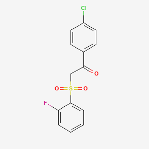 molecular formula C14H10ClFO3S B2749228 1-(4-Chlorophenyl)-2-[(2-fluorophenyl)sulfonyl]ethanone CAS No. 1493545-94-0