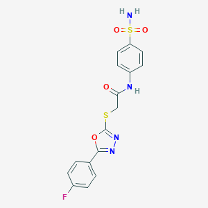 molecular formula C16H13FN4O4S2 B274923 2-[[5-(4-fluorophenyl)-1,3,4-oxadiazol-2-yl]sulfanyl]-N-(4-sulfamoylphenyl)acetamide 