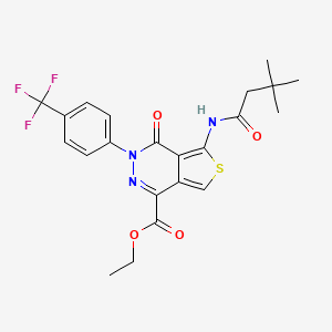 molecular formula C22H22F3N3O4S B2749233 Ethyl 5-(3,3-dimethylbutanamido)-4-oxo-3-(4-(trifluoromethyl)phenyl)-3,4-dihydrothieno[3,4-d]pyridazine-1-carboxylate CAS No. 851951-04-7
