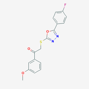 molecular formula C17H13FN2O3S B274925 2-[[5-(4-Fluorophenyl)-1,3,4-oxadiazol-2-yl]sulfanyl]-1-(3-methoxyphenyl)ethanone 