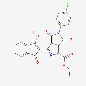 molecular formula C24H17ClN2O6 B2749256 ethyl 5-(4-chlorophenyl)-3-(1,3-dioxo-1,3-dihydro-2H-inden-2-yliden)-4,6-dioxooctahydropyrrolo[3,4-c]pyrrole-1-carboxylate CAS No. 321522-12-7