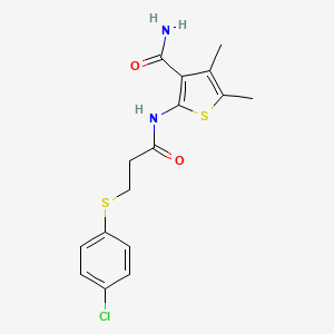 molecular formula C16H17ClN2O2S2 B2749257 2-[3-(4-Chlorophenyl)sulfanylpropanoylamino]-4,5-dimethylthiophene-3-carboxamide CAS No. 896291-96-6