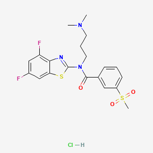 molecular formula C20H22ClF2N3O3S2 B2749263 N-(4,6-difluorobenzo[d]thiazol-2-yl)-N-(3-(dimethylamino)propyl)-3-(methylsulfonyl)benzamide hydrochloride CAS No. 1216376-25-8