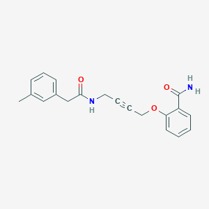 molecular formula C20H20N2O3 B2749268 2-((4-(2-(m-Tolyl)acetamido)but-2-yn-1-yl)oxy)benzamide CAS No. 1421500-44-8