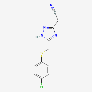 molecular formula C11H9ClN4S B2749275 2-(3-{[(4-chlorophenyl)sulfanyl]methyl}-1H-1,2,4-triazol-5-yl)acetonitrile CAS No. 338395-74-7