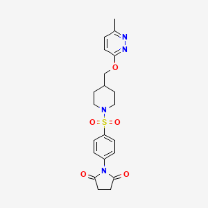 molecular formula C21H24N4O5S B2749288 1-[4-[4-[(6-Methylpyridazin-3-yl)oxymethyl]piperidin-1-yl]sulfonylphenyl]pyrrolidine-2,5-dione CAS No. 2379976-66-4