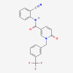 molecular formula C21H14F3N3O2 B2749289 N-(2-cyanophenyl)-6-oxo-1-[[3-(trifluoromethyl)phenyl]methyl]pyridine-3-carboxamide CAS No. 1004393-40-1