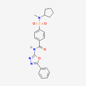 molecular formula C21H22N4O4S B2749293 4-(N-cyclopentyl-N-methylsulfamoyl)-N-(5-phenyl-1,3,4-oxadiazol-2-yl)benzamide CAS No. 941870-54-8