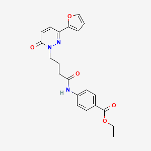 molecular formula C21H21N3O5 B2749309 ethyl 4-(4-(3-(furan-2-yl)-6-oxopyridazin-1(6H)-yl)butanamido)benzoate CAS No. 1021037-16-0