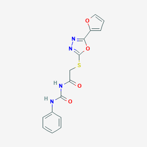 molecular formula C15H12N4O4S B274931 2-[[5-(furan-2-yl)-1,3,4-oxadiazol-2-yl]sulfanyl]-N-(phenylcarbamoyl)acetamide 