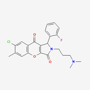 molecular formula C23H22ClFN2O3 B2749317 7-Chloro-2-(3-(dimethylamino)propyl)-1-(2-fluorophenyl)-6-methyl-1,2-dihydrochromeno[2,3-c]pyrrole-3,9-dione CAS No. 886147-25-7