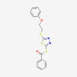 molecular formula C17H14N2O2S3 B2749319 S-{5-[(2-phenoxyethyl)sulfanyl]-1,3,4-thiadiazol-2-yl} benzenecarbothioate CAS No. 477856-09-0