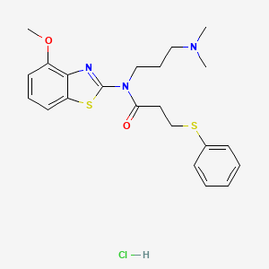 molecular formula C22H28ClN3O2S2 B2749328 N-(3-(dimethylamino)propyl)-N-(4-methoxybenzo[d]thiazol-2-yl)-3-(phenylthio)propanamide hydrochloride CAS No. 1216656-42-6