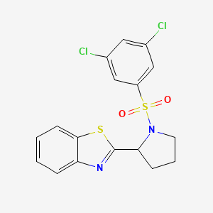 molecular formula C17H14Cl2N2O2S2 B2749329 2-{1-[(3,5-Dichlorophenyl)sulfonyl]-2-pyrrolidinyl}-1,3-benzothiazole CAS No. 672925-46-1