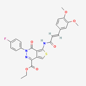 molecular formula C26H22FN3O6S B2749343 (E)-乙酸乙酯 5-(3-(3,4-二甲氧基苯基)丙烯酰胺基)-3-(4-氟苯基)-4-氧代-3,4-二氢噻吩并[3,4-d]吡啶-1-羧酸酯 CAS No. 851949-62-7