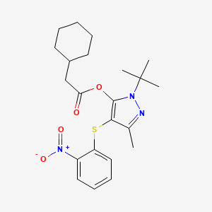 molecular formula C22H29N3O4S B2749356 1-(tert-butyl)-3-methyl-4-((2-nitrophenyl)thio)-1H-pyrazol-5-yl 2-cyclohexylacetate CAS No. 851127-20-3