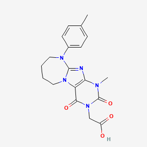 molecular formula C19H21N5O4 B2749370 2-[1-Methyl-10-(4-methylphenyl)-2,4-dioxo-6,7,8,9-tetrahydropurino[7,8-a][1,3]diazepin-3-yl]acetic acid CAS No. 383377-41-1