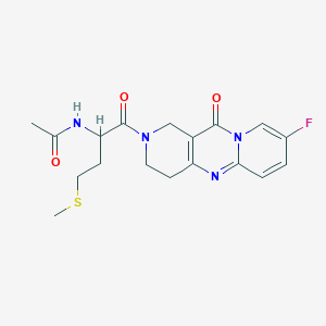 molecular formula C18H21FN4O3S B2749375 N-(1-(8-fluoro-11-oxo-3,4-dihydro-1H-dipyrido[1,2-a:4',3'-d]pyrimidin-2(11H)-yl)-4-(methylthio)-1-oxobutan-2-yl)acetamide CAS No. 2034201-89-1