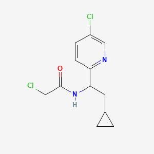 molecular formula C12H14Cl2N2O B2749389 2-Chloro-N-[1-(5-chloropyridin-2-yl)-2-cyclopropylethyl]acetamide CAS No. 2411255-16-6