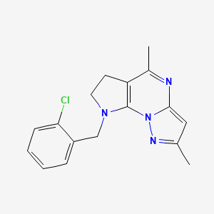 molecular formula C17H17ClN4 B2749390 8-(2-chlorobenzyl)-2,5-dimethyl-7,8-dihydro-6H-pyrazolo[1,5-a]pyrrolo[3,2-e]pyrimidine CAS No. 860610-80-6