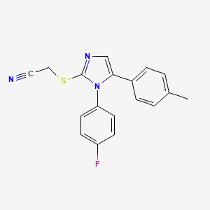 molecular formula C18H14FN3S B2749394 2-((1-(4-氟苯基)-5-(对甲苯基)-1H-咪唑-2-基)硫)乙腈 CAS No. 1207008-63-6