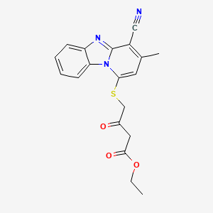 molecular formula C19H17N3O3S B2749399 Ethyl 4-[(4-cyano-3-methylpyrido[1,2-a]benzimidazol-1-yl)sulfanyl]-3-oxobutanoate CAS No. 879919-67-2