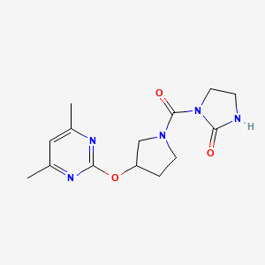 molecular formula C14H19N5O3 B2749403 1-(3-((4,6-Dimethylpyrimidin-2-yl)oxy)pyrrolidine-1-carbonyl)imidazolidin-2-one CAS No. 2034435-10-2