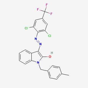 molecular formula C23H16Cl2F3N3O B2749417 1-(4-methylbenzyl)-1H-indole-2,3-dione 3-{N-[2,6-dichloro-4-(trifluoromethyl)phenyl]hydrazone} CAS No. 320422-10-4