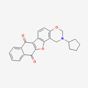 molecular formula C23H19NO4 B2749419 16-Cyclopentyl-12,18-dioxa-16-azapentacyclo[11.8.0.0^{2,11}.0^{4,9}.0^{14,19}]henicosa-1(13),2(11),4(9),5,7,14(19),20-heptaene-3,10-dione CAS No. 438487-18-4