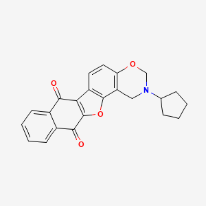 molecular formula C23H19NO4 B2749419 16-环戊基-12,18-二氧杂-16-氮杂五环[11.8.0.0^{2,11}.0^{4,9}.0^{14,19}]十一烷-1(13),2(11),4(9),5,7,14(19),20-七烯-3,10-二酮 CAS No. 438487-18-4