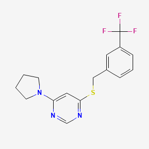molecular formula C16H16F3N3S B2749424 4-(Pyrrolidin-1-yl)-6-((3-(trifluoromethyl)benzyl)thio)pyrimidine CAS No. 1170359-31-5