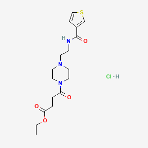 molecular formula C17H26ClN3O4S B2749430 Ethyl 4-oxo-4-(4-(2-(thiophene-3-carboxamido)ethyl)piperazin-1-yl)butanoate hydrochloride CAS No. 1351658-90-6